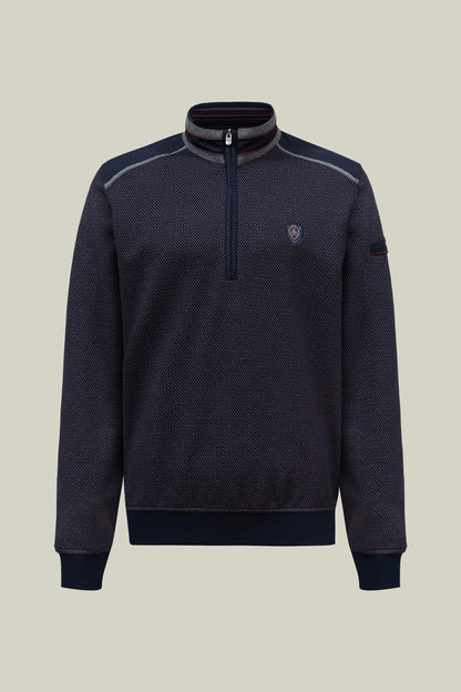 Herren Strickpullover Modern Fit – Navy Struktur mit Halbzip