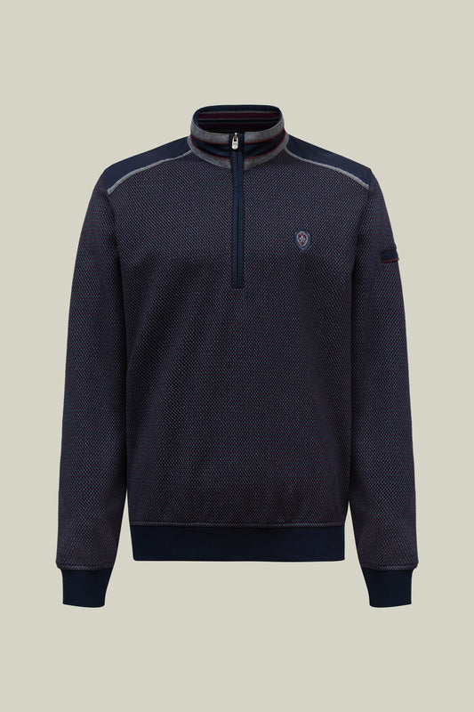 Herren Strickpullover Modern Fit – Navy Struktur mit Halbzip