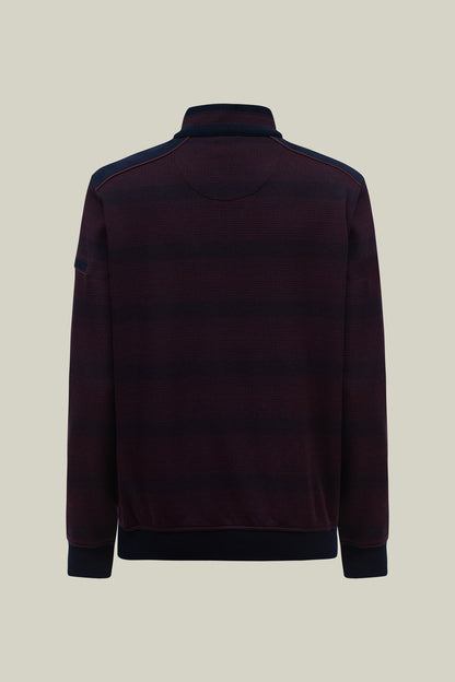 Herren Strickpullover Modern Fit – Bordeaux Navy Streifen mit Halbzip