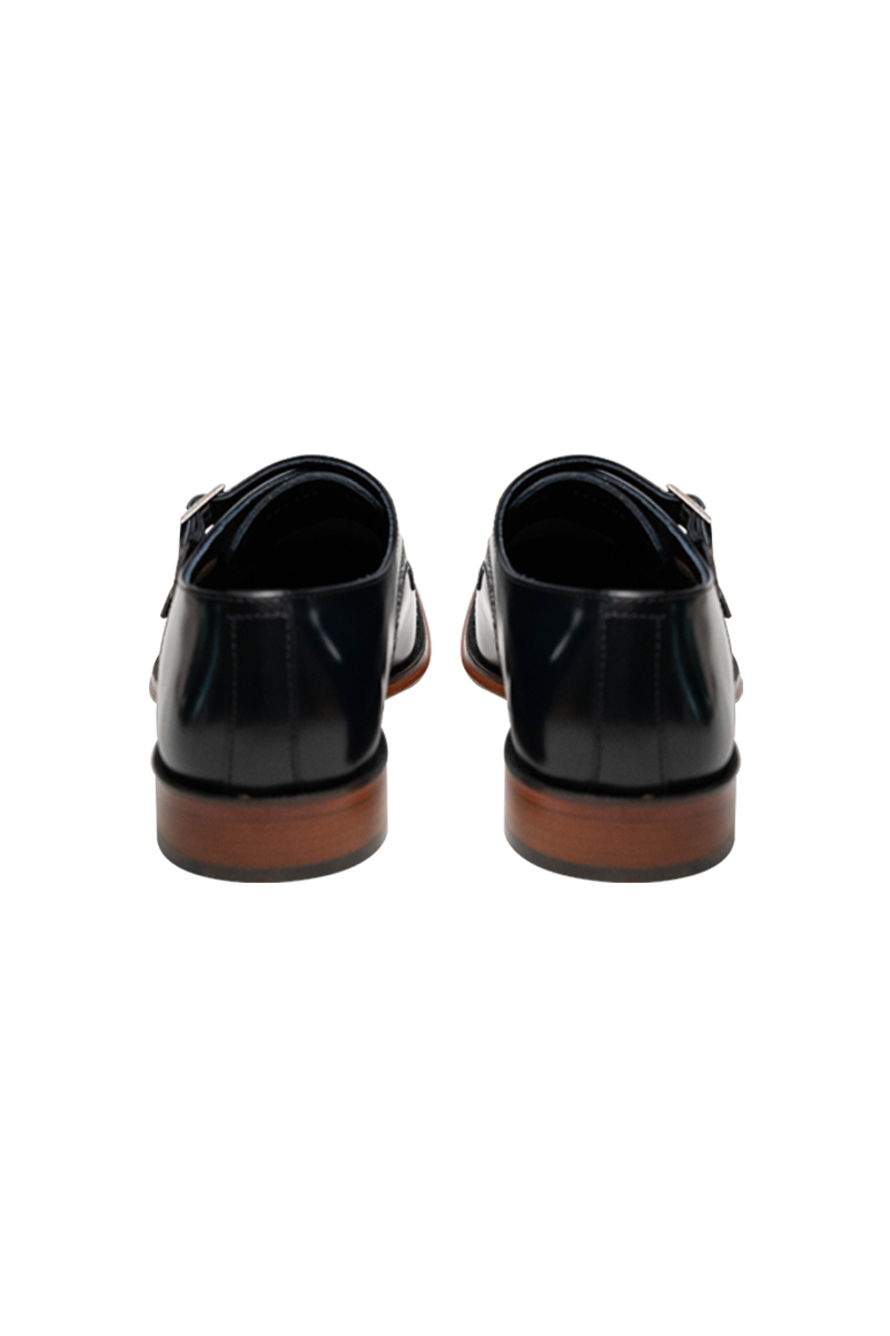 Premium CC Doppelmonk aus Glattleder mit Doppel-Schnalle, in Braun, Navy und Schwarz.