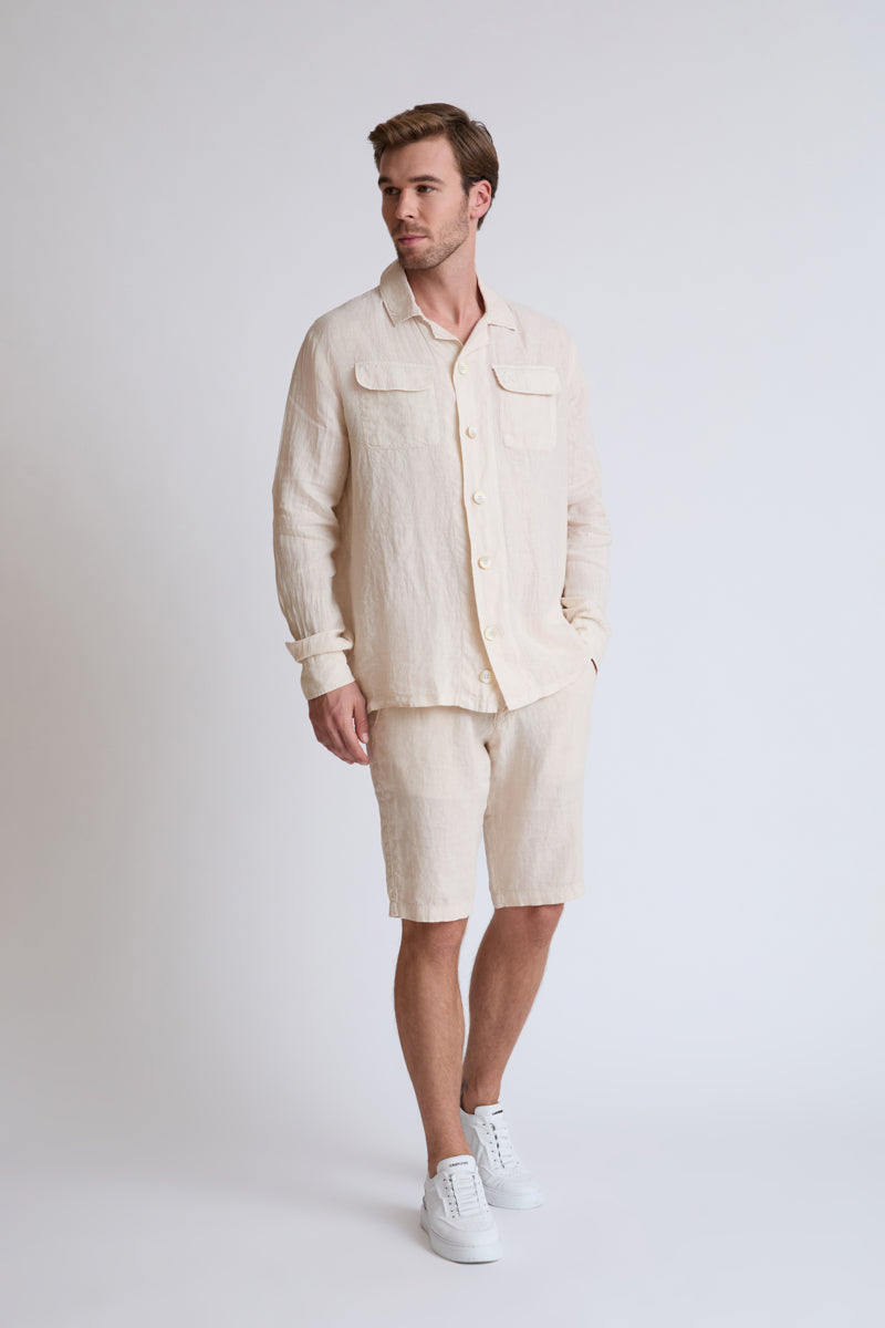 Overshirt aus reinem Leinen mit Knopfleiste und Brusttaschen – sand #Farbe_40900 sand