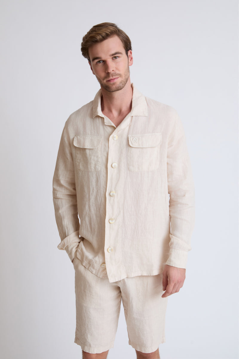 Overshirt aus reinem Leinen mit Knopfleiste und Brusttaschen – sand #Farbe_40900 sand