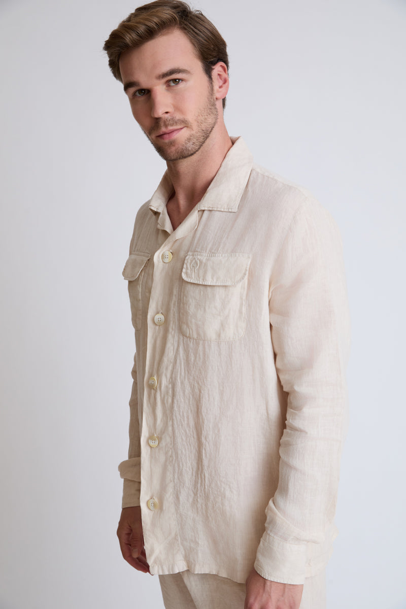 Overshirt aus reinem Leinen mit Knopfleiste und Brusttaschen – sand #Farbe_40900 sand