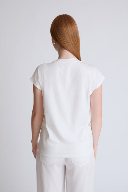 Modal-elastane T-shirt with front print and gathers (1/2 sleeve)