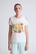 Pure cotton T-shirt with front print and shoulder detail (half-sleeve)