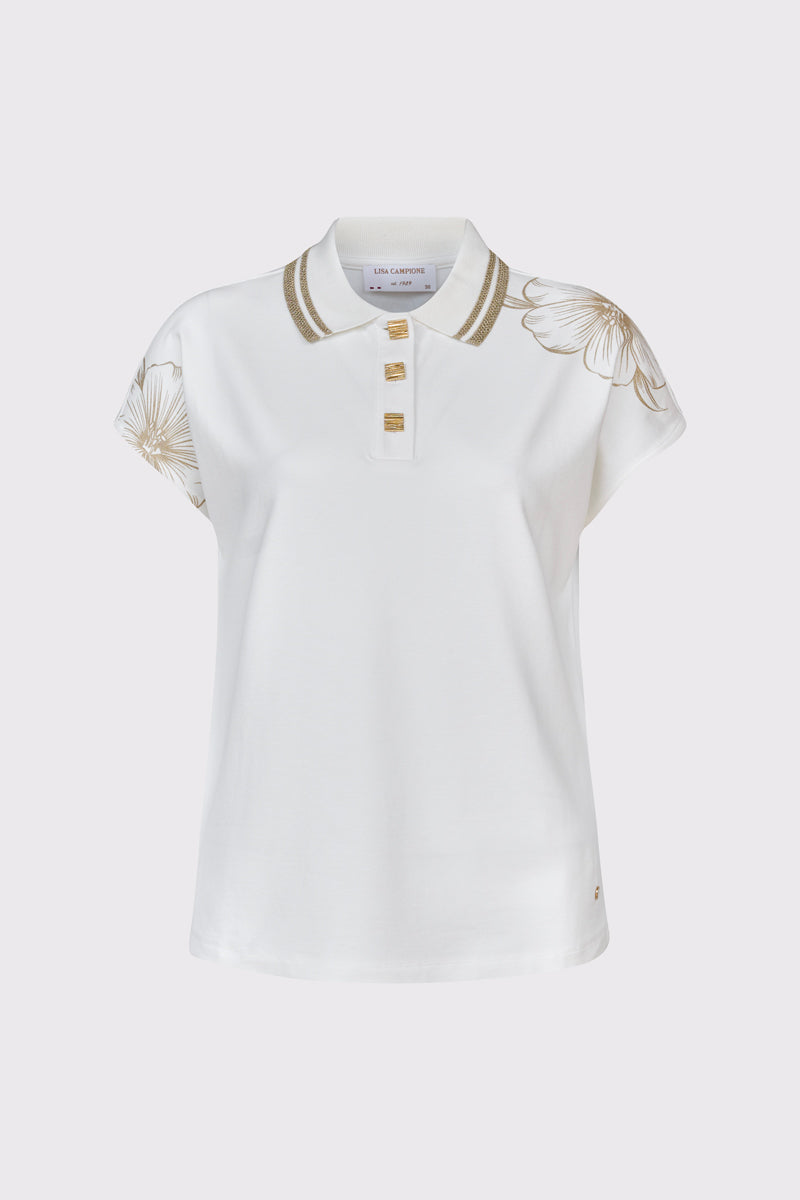 Cotton-modal-elastane polo shirt with decorative buttons (1/4 sleeves)