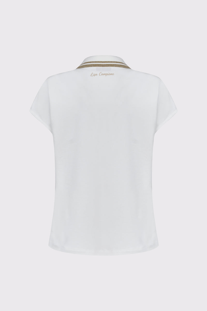Cotton-modal-elastane polo shirt with decorative buttons (1/4 sleeves)