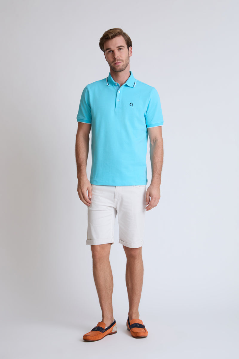Herren Polo-Shirt Piqué – Baumwolle-Elasthan, modern – turqoise #Farbe_82000 turqoise