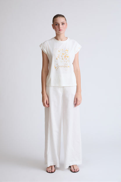 Cotton-modal-elastane T-shirt with butterfly front print (1/4 sleeves)