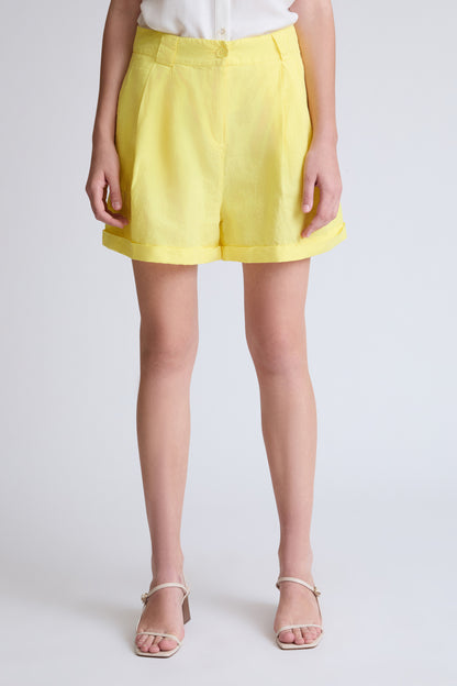 Shorts aus reinem Leinen mit Bundfalten und Umschlagsaum