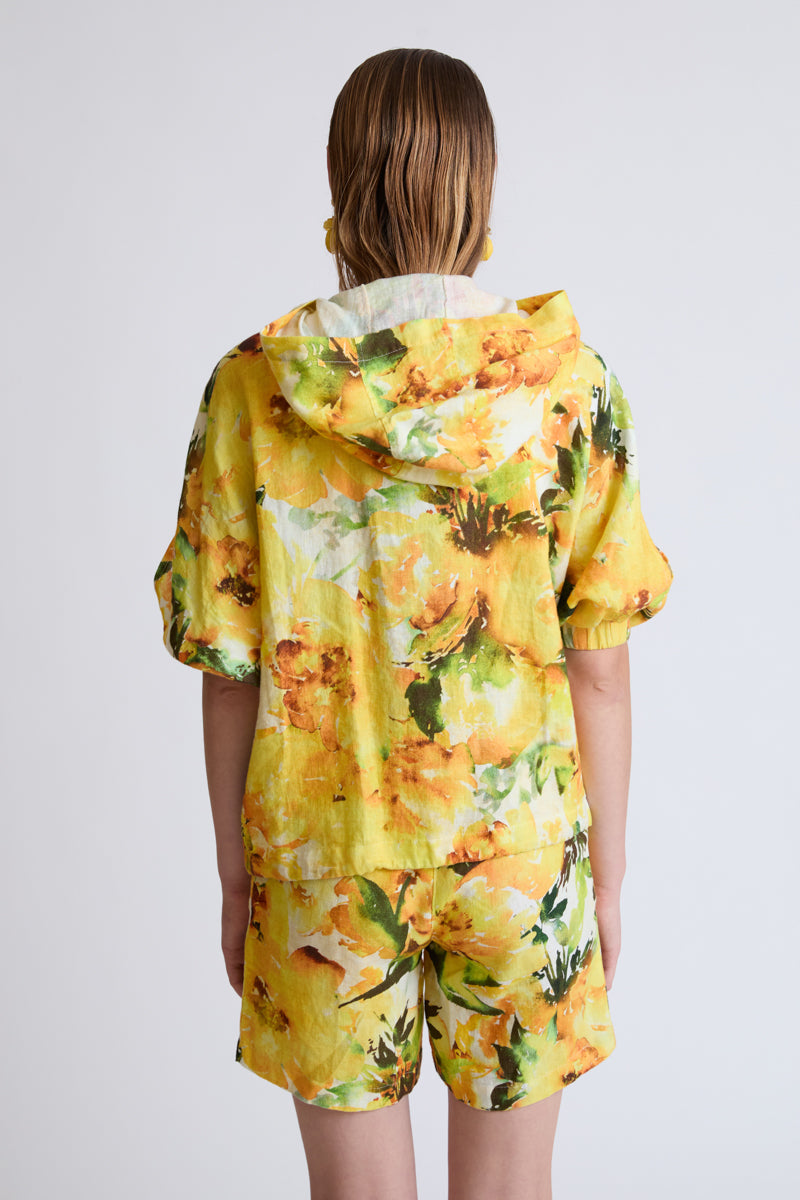 Hooded Lycra Jacket with Floral Print (3/4 Sleeve)