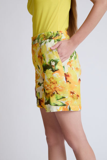 Shorts aus reinem Leinen mit Floralprint
