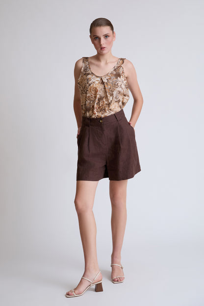 Shorts aus reinem Leinen mit Bundfalten