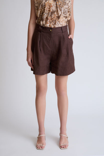 Shorts aus reinem Leinen mit Bundfalten