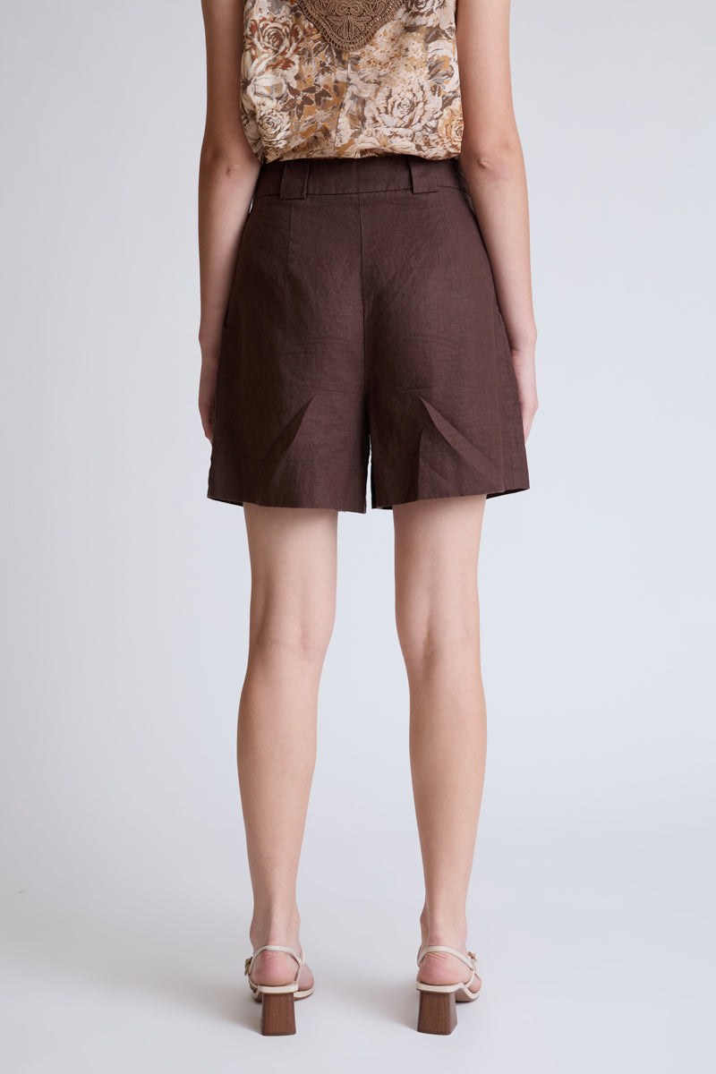 Shorts aus reinem Leinen mit Bundfalten