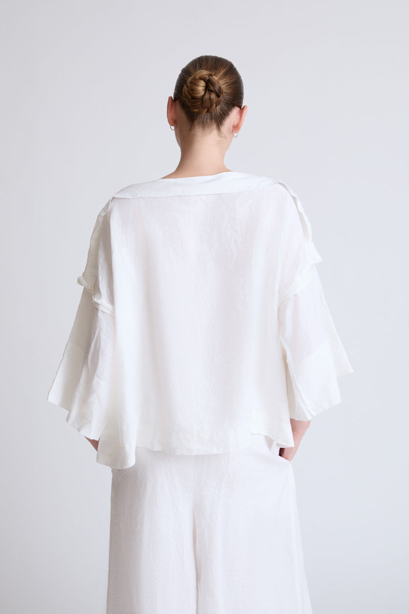 Bluse aus Lycra mit weitem Ausschnitt und Goldprint (DOB Bluse)