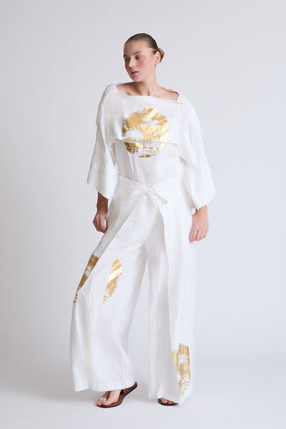 Hose aus Lycra mit weitem Bein und Goldprint (DOB Pants)