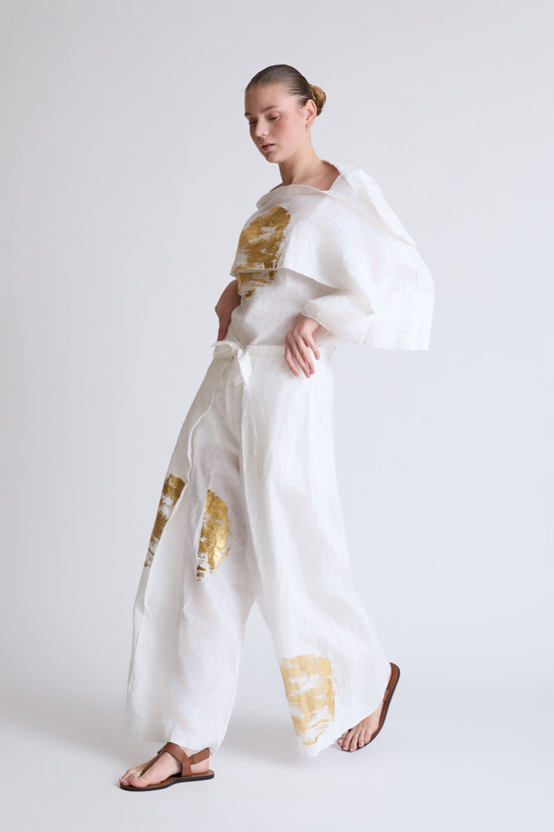 Lycra wide-leg pants with gold print (Women's Pants)