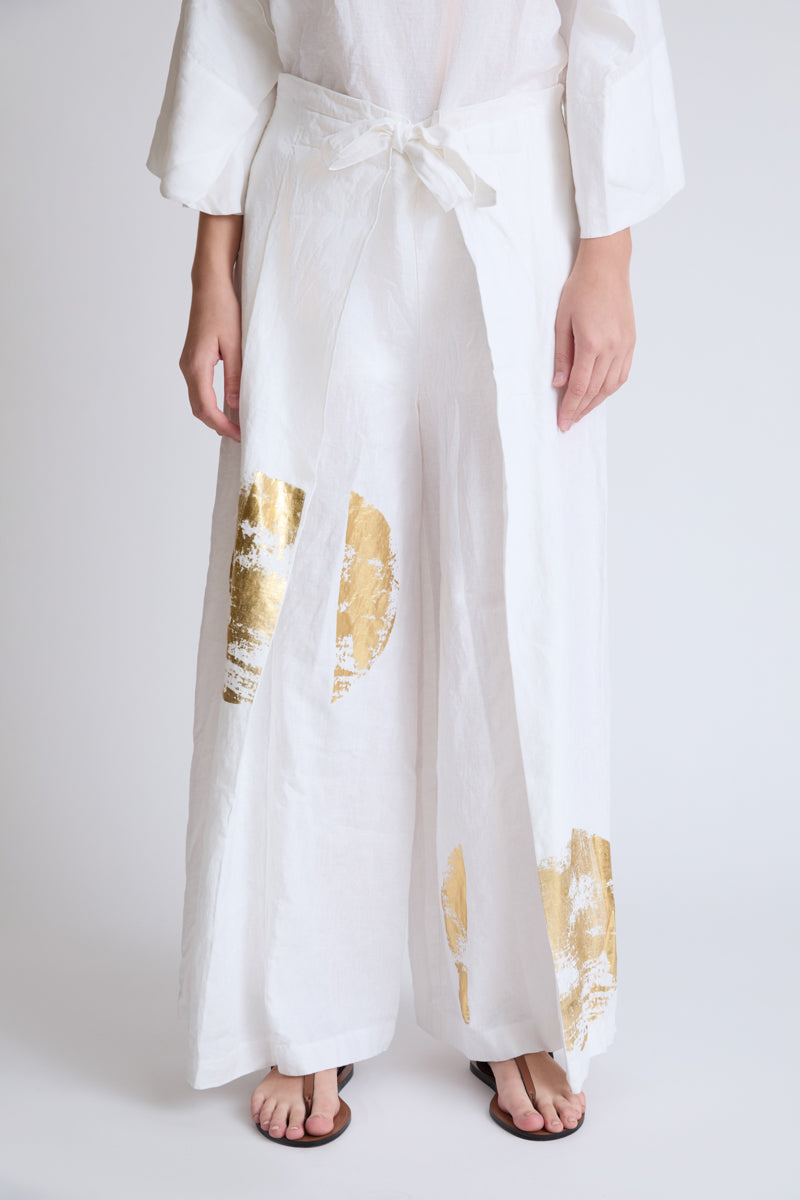Lycra wide-leg pants with gold print (Women's Pants)