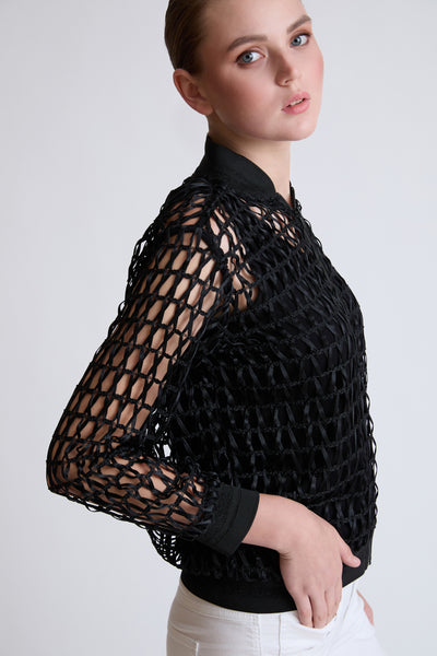 Blouson‑Jacke aus Polyester mit Netzstruktur und Reißverschluss