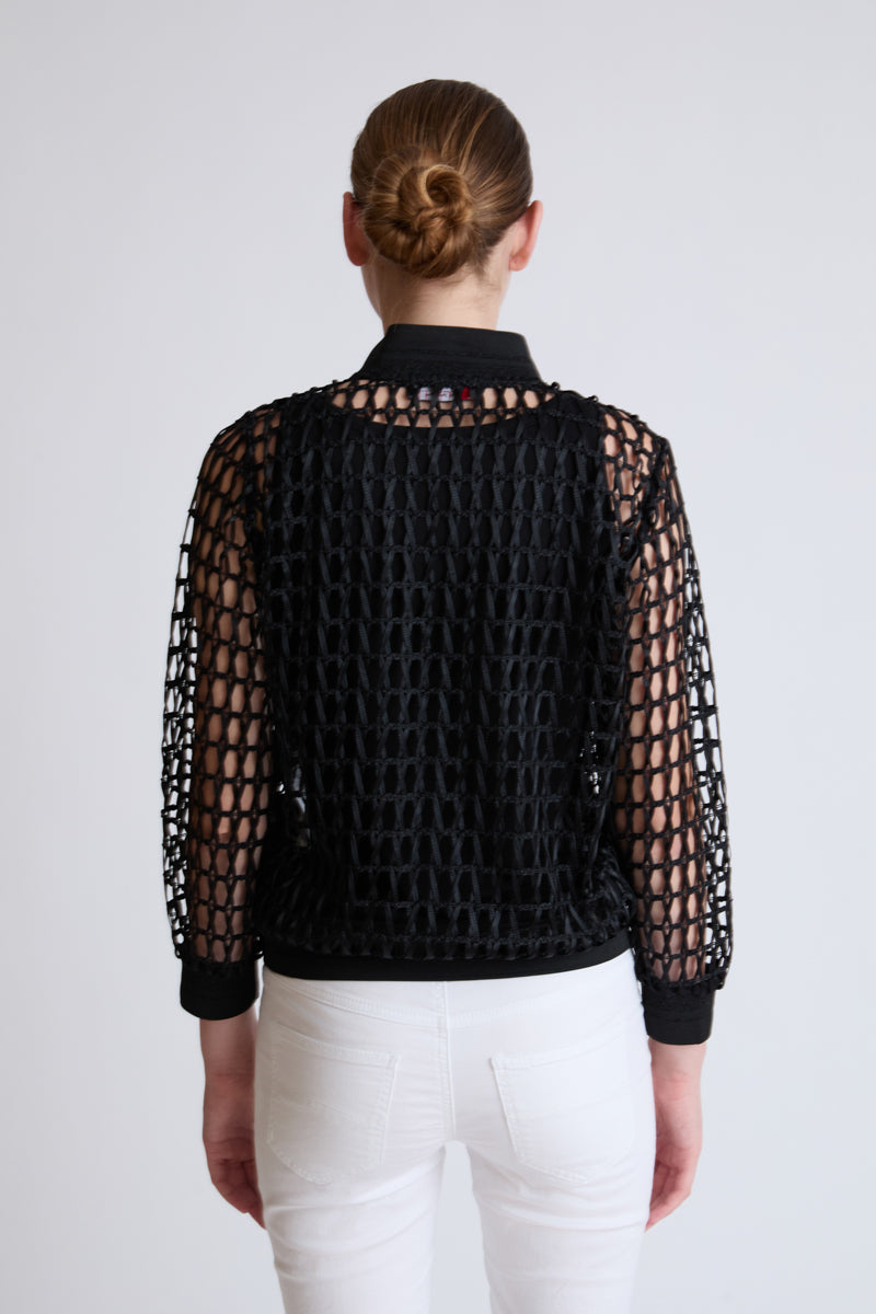 Polyester blouson jacket with mesh structure and zipper