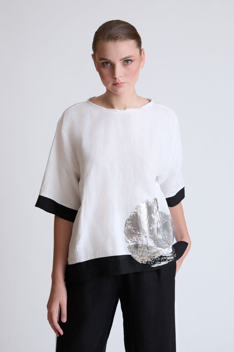 Bluse aus Lycra mit Kontrastdetails und Print