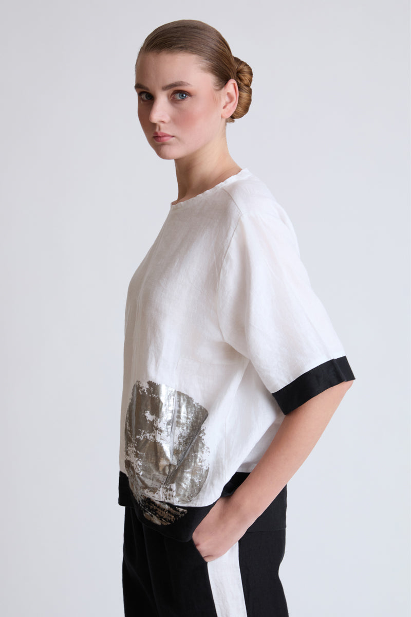 Bluse aus Lycra mit Kontrastdetails und Print