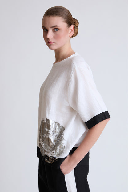 Bluse aus Lycra mit Kontrastdetails und Print