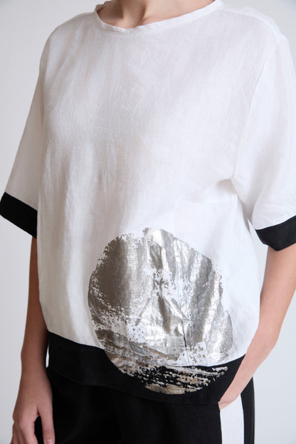 Bluse aus Lycra mit Kontrastdetails und Print