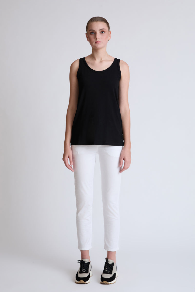 Ärmelloses Top aus Baumwolle‑Elasthan mit Rundhalsausschnitt