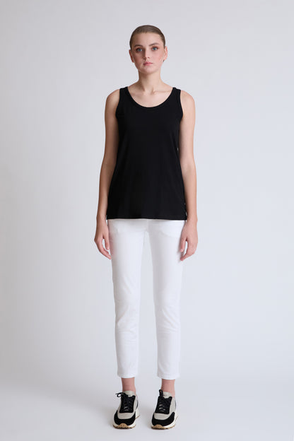 Ärmelloses Top aus Baumwolle‑Elasthan mit Rundhalsausschnitt