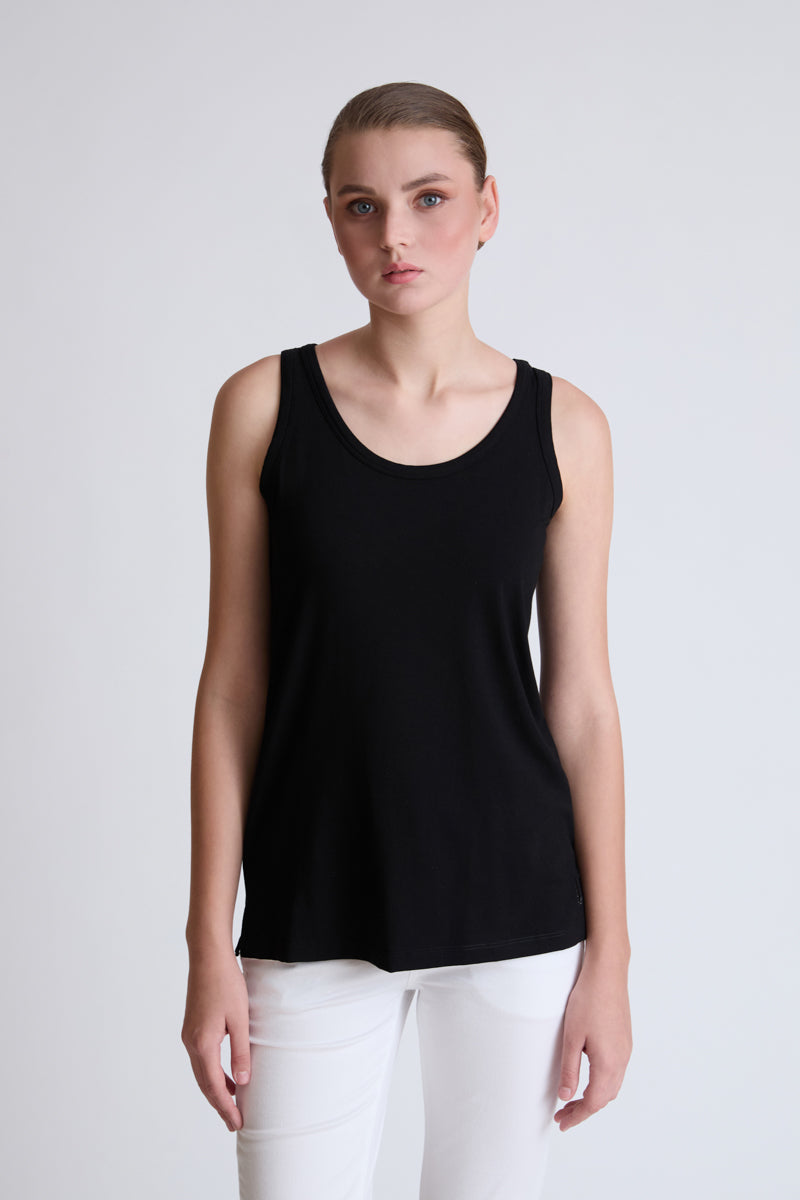 Ärmelloses Top aus Baumwolle‑Elasthan mit Rundhalsausschnitt