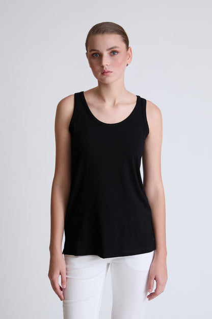 Ärmelloses Top aus Baumwolle‑Elasthan mit Rundhalsausschnitt