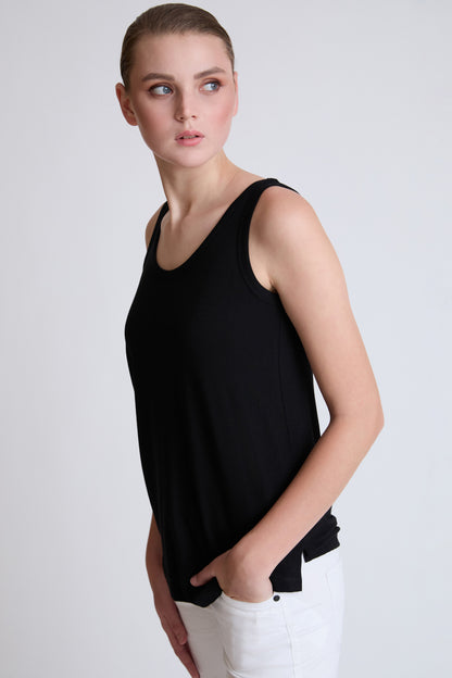 Ärmelloses Top aus Baumwolle‑Elasthan mit Rundhalsausschnitt