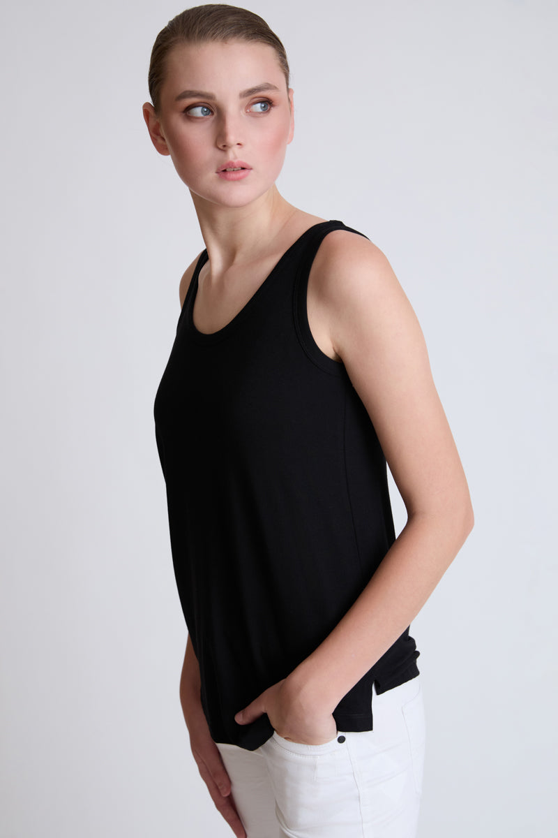 Ärmelloses Top aus Baumwolle‑Elasthan mit Rundhalsausschnitt – black #Farbe_93000 black