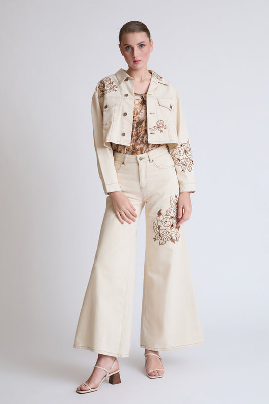 Baumwolljacke mit floraler Stickerei