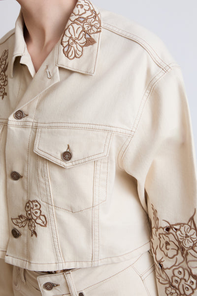 Jacke aus reiner Baumwolle mit floraler Stickerei