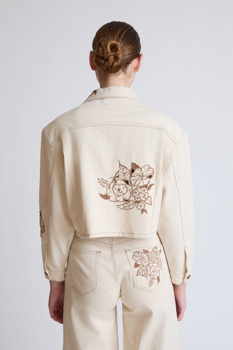 Pure cotton jacket with floral embroidery (Ladies' Outerwear Jacket)