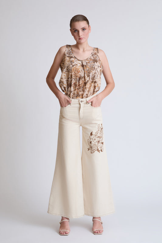 Cotton trousers with wide leg and floral print (DOB Pants Wide Leg)