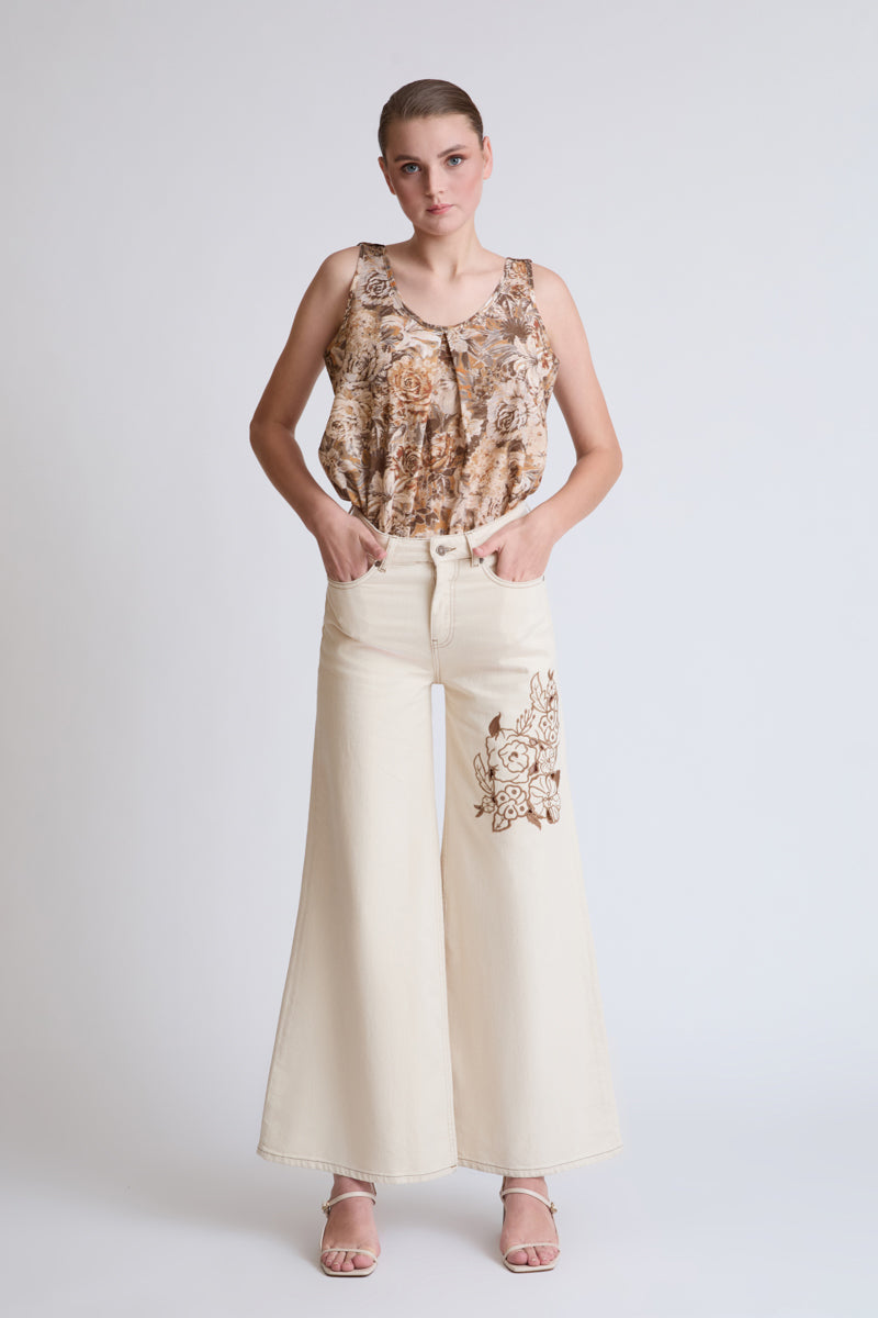 Cotton trousers with wide leg and floral print (DOB Pants Wide Leg)