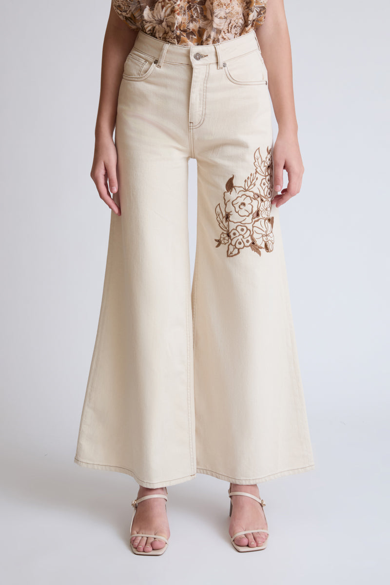 Cotton trousers with wide leg and floral print (DOB Pants Wide Leg)