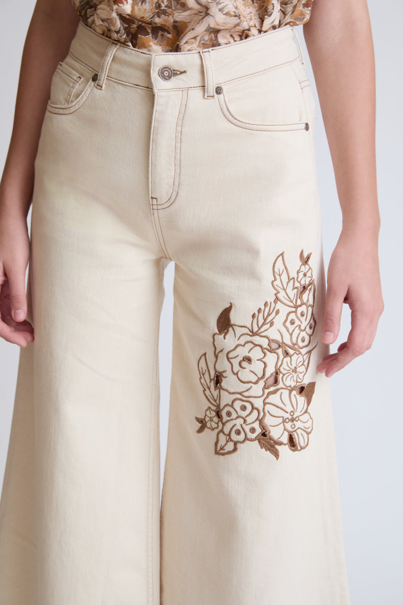 Cotton trousers with wide leg and floral print (DOB Pants Wide Leg)