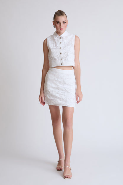 Cotton-polyamide vest with floral relief pattern