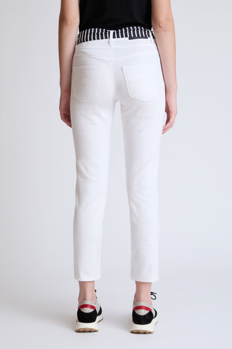 Cotton blend skinny jeans with embroidery and tie belt