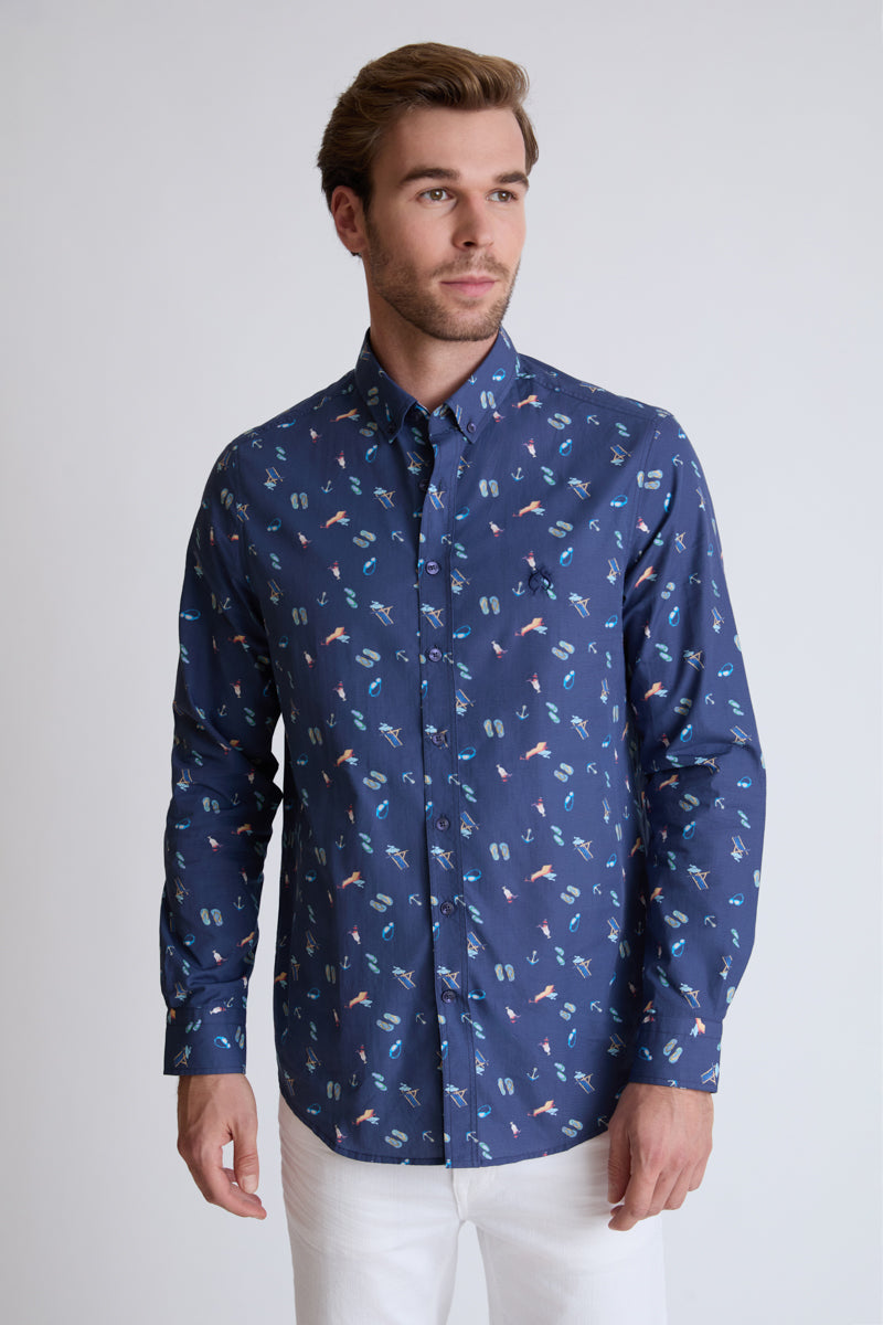Regular Fit Hemd aus 100 % Baumwolle – Turquiose Print 2 #Farbe_Turquiose Print 2