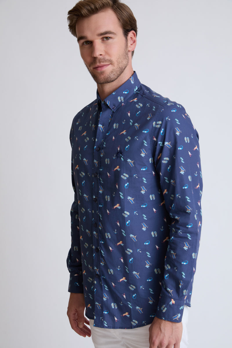 Regular Fit Hemd aus 100 % Baumwolle – Turquiose Print 2 #Farbe_Turquiose Print 2