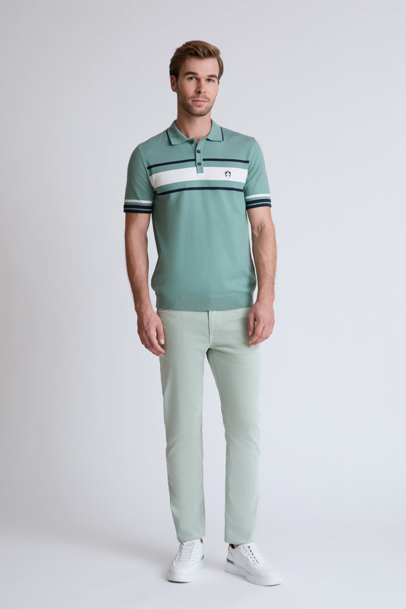 Fine knit polo shirt in a cotton blend with a striped design
