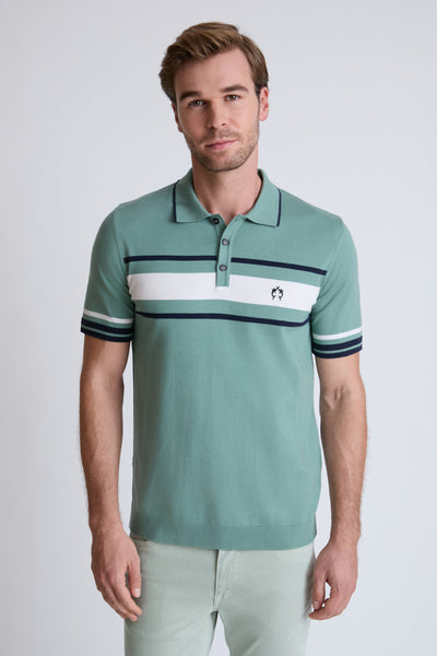 Feinstrick‑Polo aus Baumwoll‑Mix mit Streifen‑Design