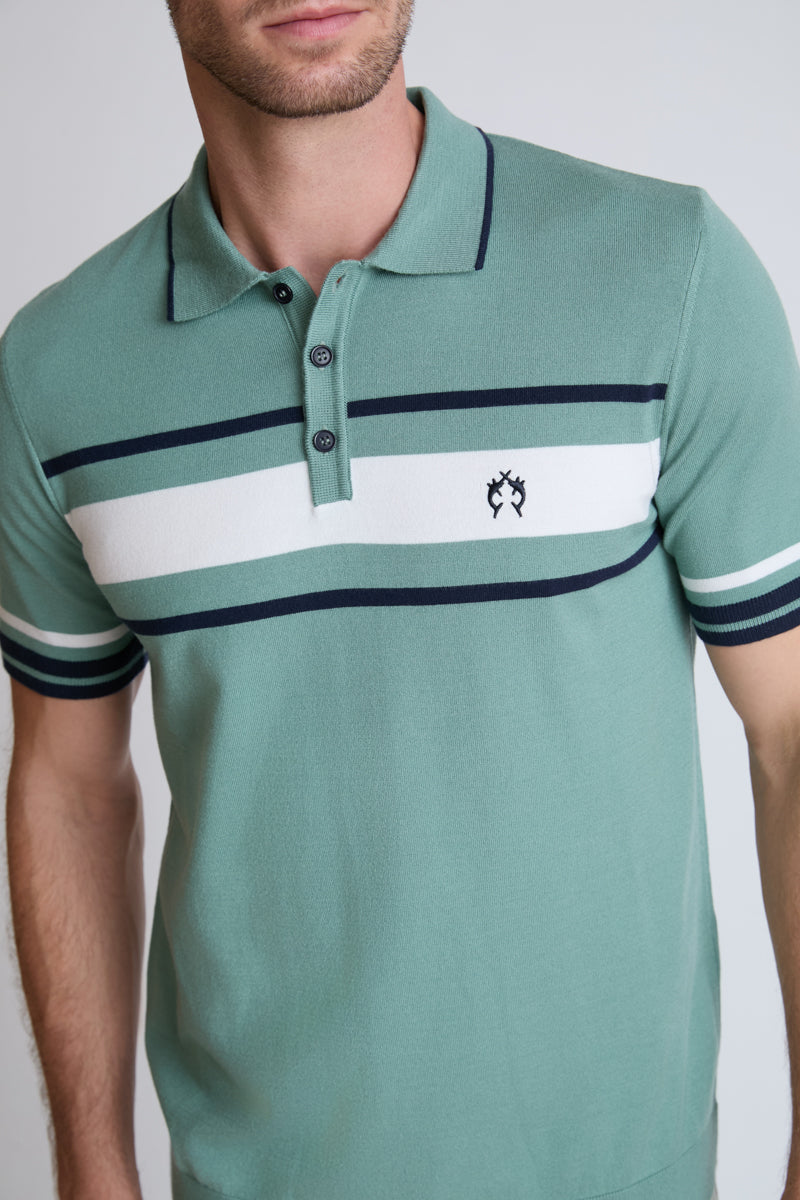Fine knit polo shirt in a cotton blend with a striped design