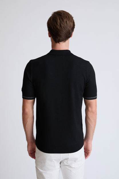 Feinstrick-Polo Herren Viskose-Mix – modern mit Grafik-Panel